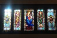 Stained glass windows in Le Fer Hall